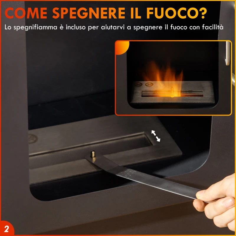 HOMCOM Camino a Bioetanolo da Terra 1.2L con Mensola Superiore, in Acciaio, 50x27x82 cm, Bianco e Nero