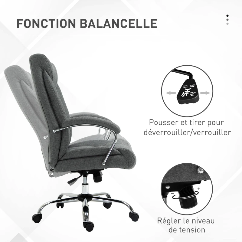 Vinsetto Fauteuil de bureau, chaise de bureau ergonomique, hauteur réglable, dossier haut, fonction de bascule, 65x78x118cm, gris