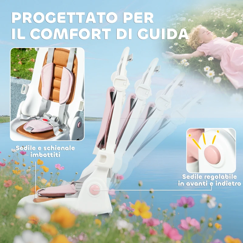 AIYAPLAY Triciclo per Bambini 5 in 1 con Maniglione di Spinta e Copertura Rimovibile, 96.5x49x101 cm, Rosa