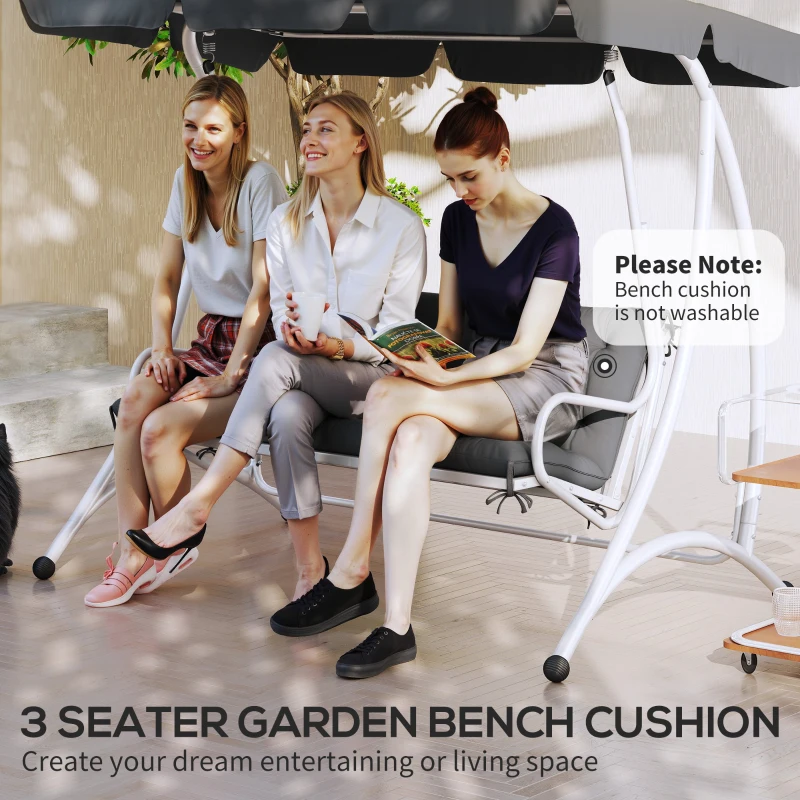 Outsunny 3 Seater Bench Cushion - Garden Chair Cushion with Back and Ties, Suitable for Indoor and Outdoor Use, 150 x 98 cm, Dark Grey