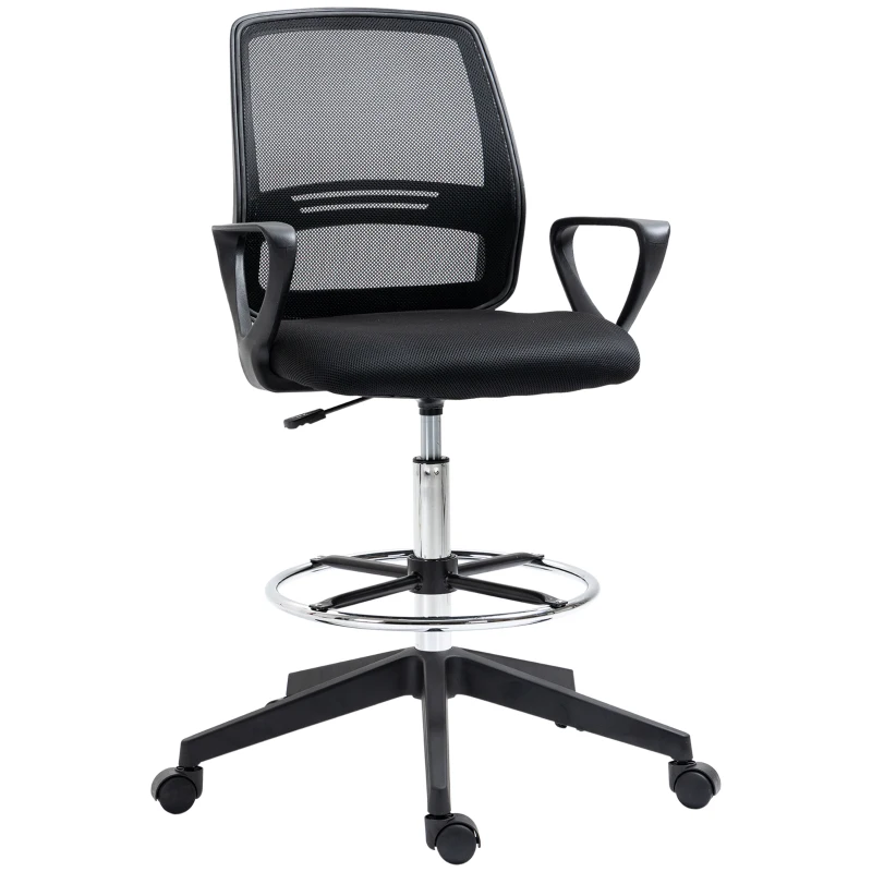 Vinsetto Drafting Chairs, Mesh Tall Office Chair with Adjustable Height, Foot Ring, Swivel Wheels