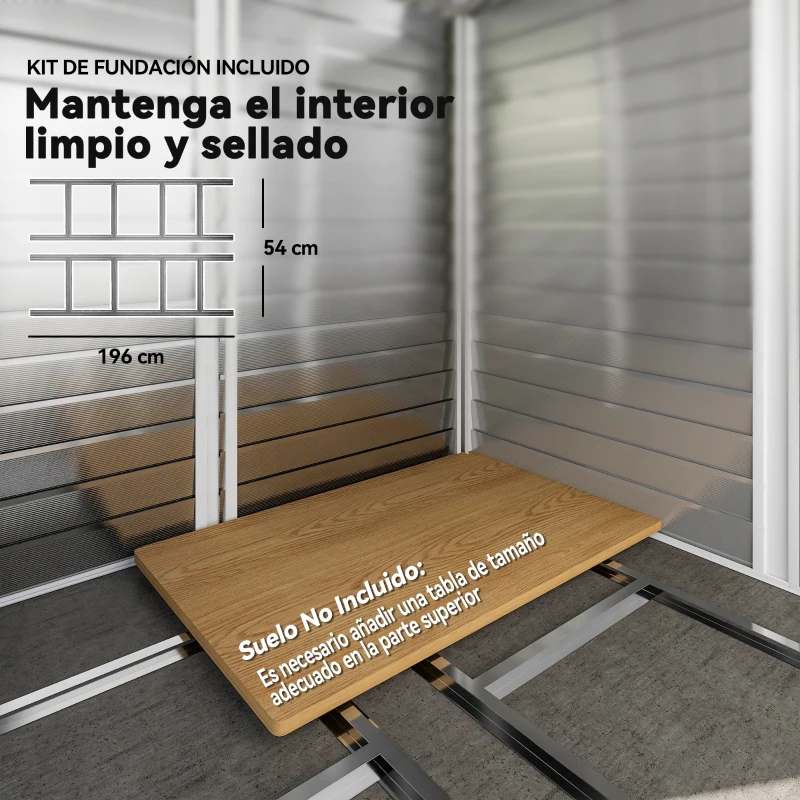 Outsunny Cobertizo de Jardín Exterior 4,4 m² 240x206x198 cm con Base Puerta Corredera y Cerradura Armario para Jardín Teca