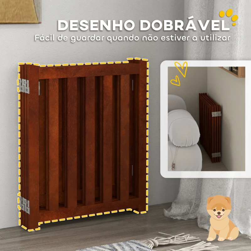 PawHut Barreira de Segurança para Cães Dobrável Barreira para Cães Pequenos com 4 Painéis com Suporte de Pé 205x30x60 cm Madeira