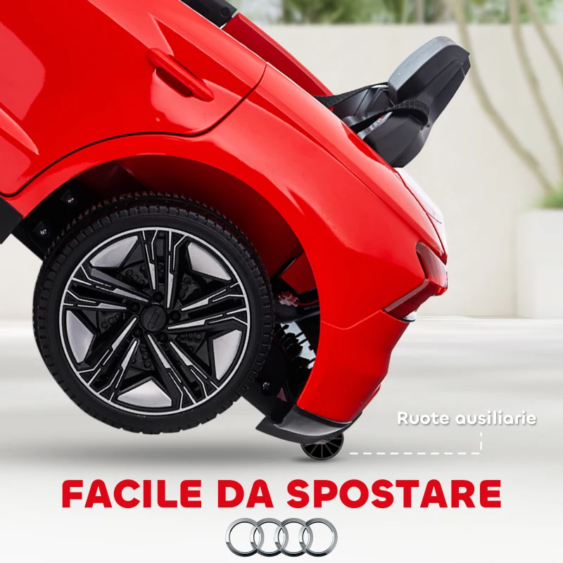 HOMCOM Macchina Elettrica per Bambini 5 Anni max Licenza Audi con Pulsanti, Cinture e Fari, 103x58x41 cm, Rossa e Nera