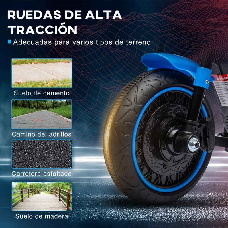 HOMCOM Moto Eléctrica para Niños de 18-36 Meses con Batería 6V Faro y Ruedas Auxiliares Desmontables Azul