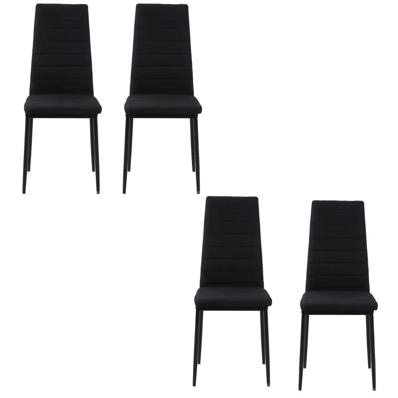 HOMCOM Lot de 4 chaises de salle à manger chaises de cuisine avec dossier haut pieds en métal et tissu en lin 41x50x97cm noir