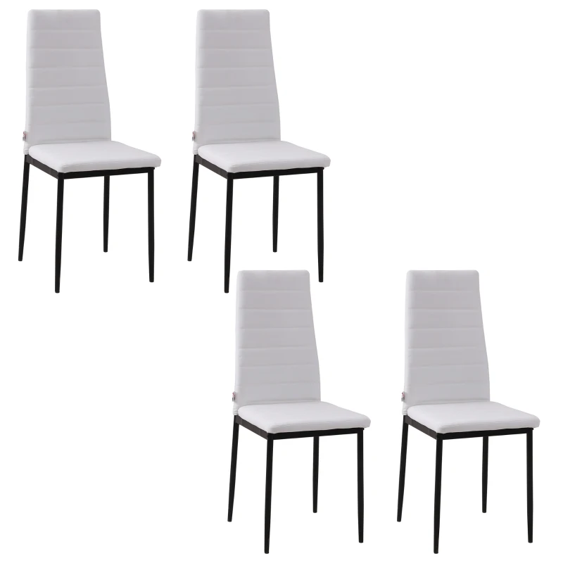 HOMCOM Lot de 4 chaises de salle à manger chaises de cuisine avec dossier haut pieds en métal et tissu en lin 41x50x97cm blanc