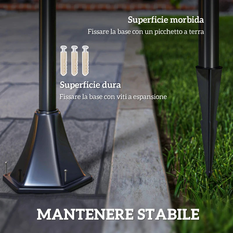 Outsunny Lampada da Giardino Lampada da Terra Lampione LED da Esterno Energia Solare Impermeabile IP44, 18x18x160 cm, Nero