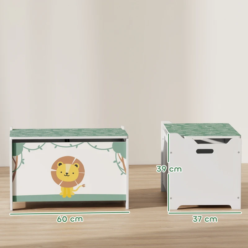 AIYAPLAY Coffre à jouets avec couvercle, coffre de rangement enfant avec charnières de sécurité, 60 x 37 x 39 cm, vert