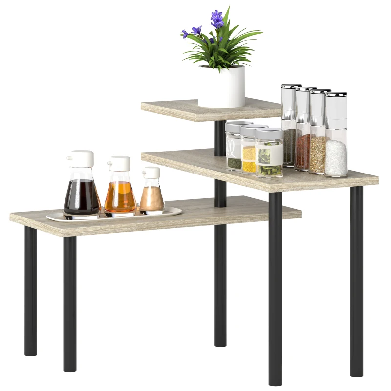 HOMCOM Scaffale da Cucina a 3 Livelli con 3 Ripiani Girevoli, Struttura in Metallo, 40x18x36.5 cm, Legno Naturale