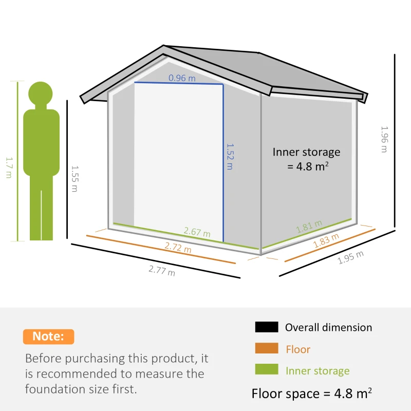 Outsunny 9 x 6FT Outdoor Garden Roofed Metal Storage Shed Tool Box with Foundation Ventilation & Doors Light, Grey(m-3)