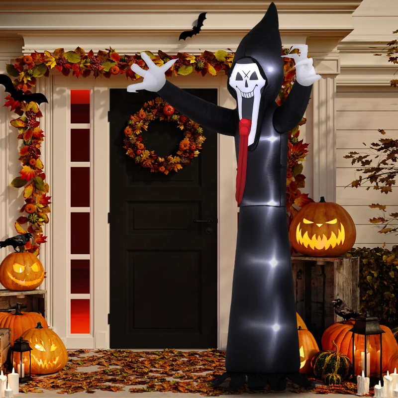 Outsunny 10 FT Grim Reaper Halloween Inflatable with 5 Built-in LED Lights, Blow Up Outdoor Halloween Decoration for Indoor, Outdoor Party