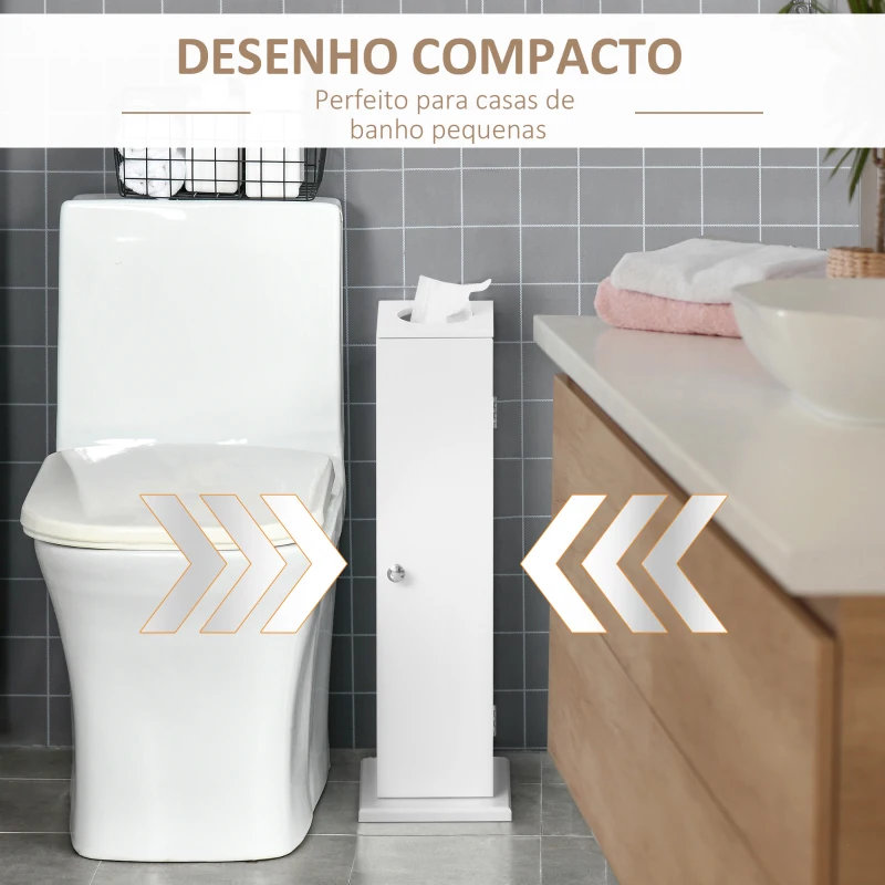 HOMCOM Armário de Casa de Banho Estreito com Orifício para Papel Higiénico e Prateleiras Estilo Moderno 19,5x19,5x65 cm Branco