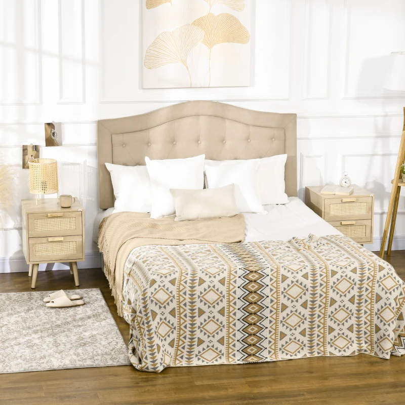 HOMCOM Conjunto de 2 mesitas de noche mesas auxiliares 2 cajones fachadas de mimbre estilo bohemio 40x40x56 cm natural(m-8)