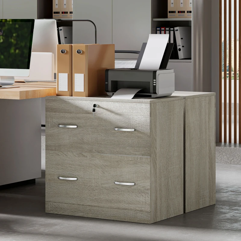 Vinsetto Schreibtisch-Aktenschrank mit 2 Schubladen mit Führungen für Hängemappen für A4 Schloss und 2 Schlüssel 74x42x72 cm Natur