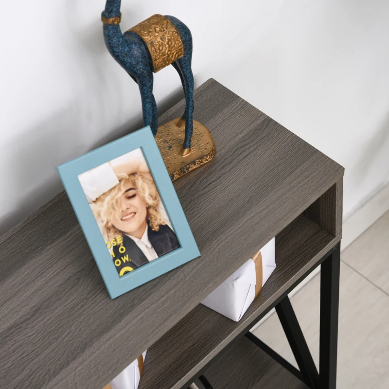 HOMCOM Table Console Table d'Entrée Industriel Multi-rangements 120 x 23,5 x 75 cm Bois Gris