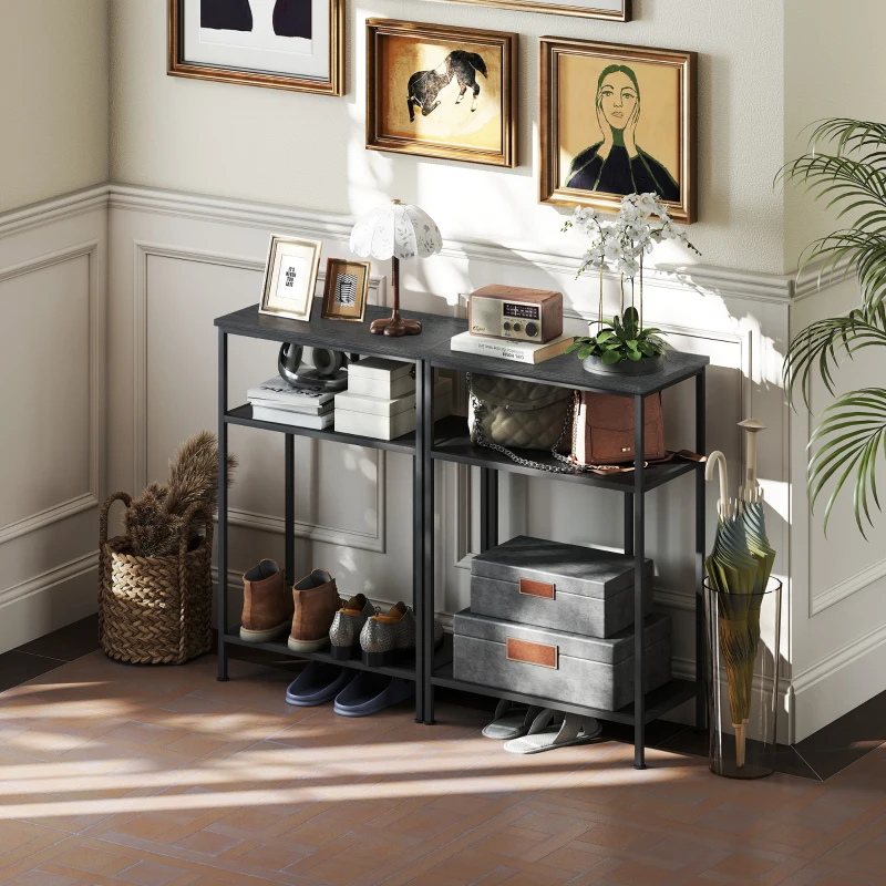 HOMCOM Mobile Consolle a 3 Ripiani con Struttura in Metallo e Legno, 55x30x81 cm, Nero