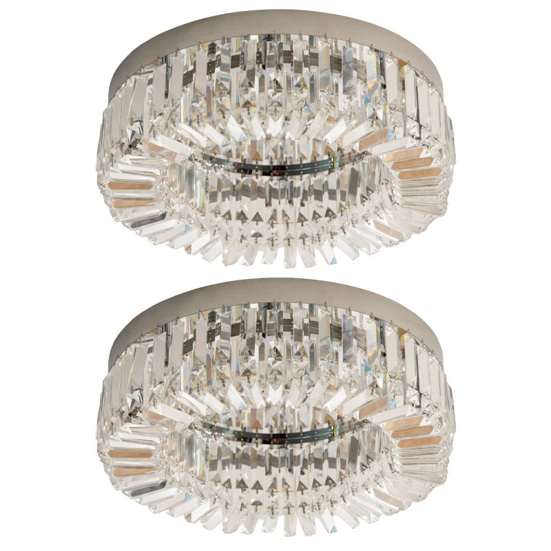 HOMCOM Crystal Ceiling Lights Set of 2, Modern Flush Chandeliers with Stainless Steel Base, Pendant Lights for Living Room Bedroom Dining Room, Silver Tone