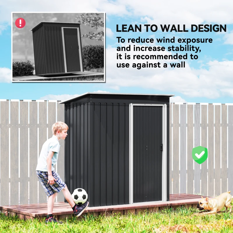 Outsunny 5 x 3ft Garden Storage Shed with Sliding Door and Sloped Roof Outdoor Equipment Tool, Black