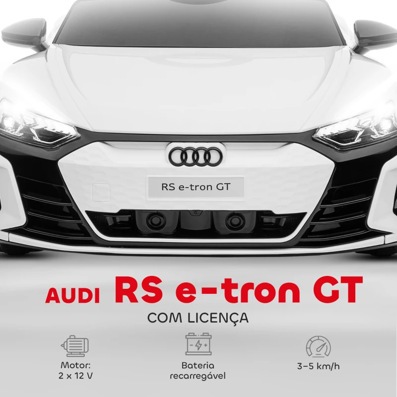 HOMCOM Carro Elétrico AUDI RS E-Tron GT 12V com 2 Motores Controlo Remoto Faróis LED Buzina Música USB 3-5km/h 103x58x41cm Branco