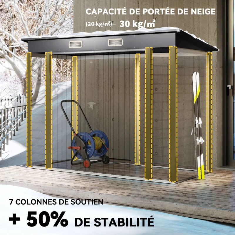 Outsunny Abri de Jardin 2,7 m², Dim. 249 x 121 x 183 cm gants inclus portes doubles verrouillables ventilations tôle acier gris