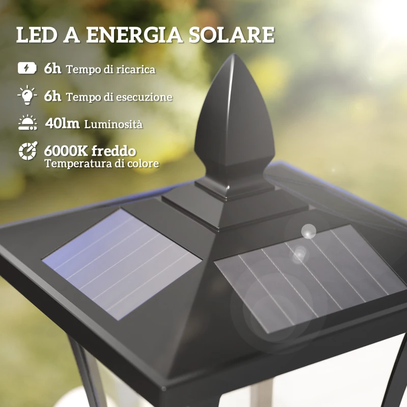Outsunny Lampada da Giardino Lampada da Terra Lampione LED da Esterno Energia Solare Impermeabile IP44, 18x18x160 cm, Nero