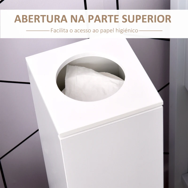 HOMCOM Armário de Casa de Banho Estreito com Orifício para Papel Higiénico e Prateleiras Estilo Moderno 19,5x19,5x65 cm Branco