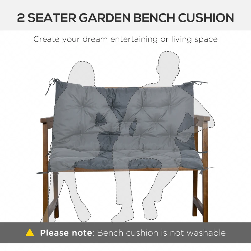Outsunny 2 Seater Bench Cushion, Garden Chair Cushion with Back and Ties, Indoor and Outdoor Use, 98x100 cm, Dark Grey