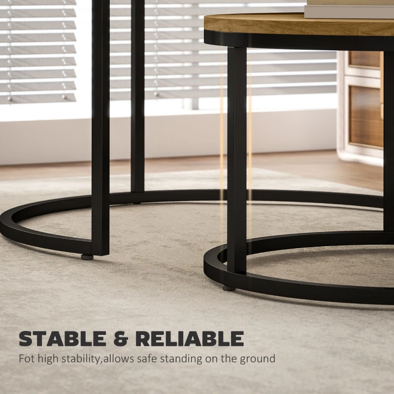 HOMCOM Set of Two Wood-Effect Stacking Tables - Brown