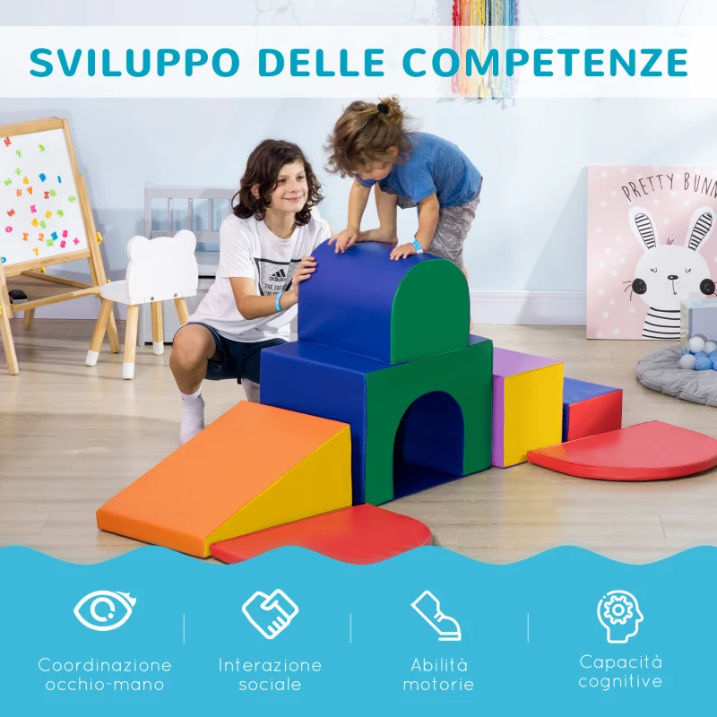 HOMCOM Set da Gioco per Bambini 1-3 Anni da 7 Blocchi Multicolore in PU e EPE, 170x130x40 cm