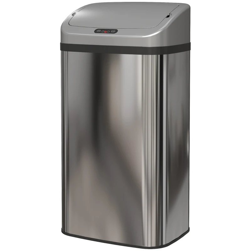 HOMCOM 48 L Poubelle à Capteur pour Cuisine ou Bureau, Fonction de Fermeture Automatique, Acier Inoxydable, Argent