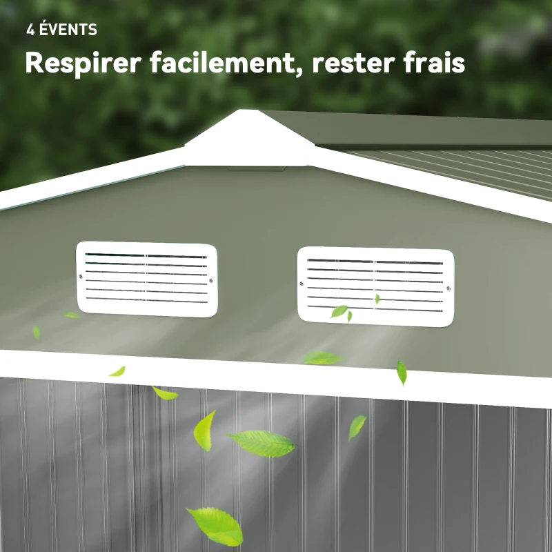 Outsunny Abri de Jardin 4,9 m² cabane de jardin armoire de jardin Porte coulissante ventilations tôle Acier Vert clair