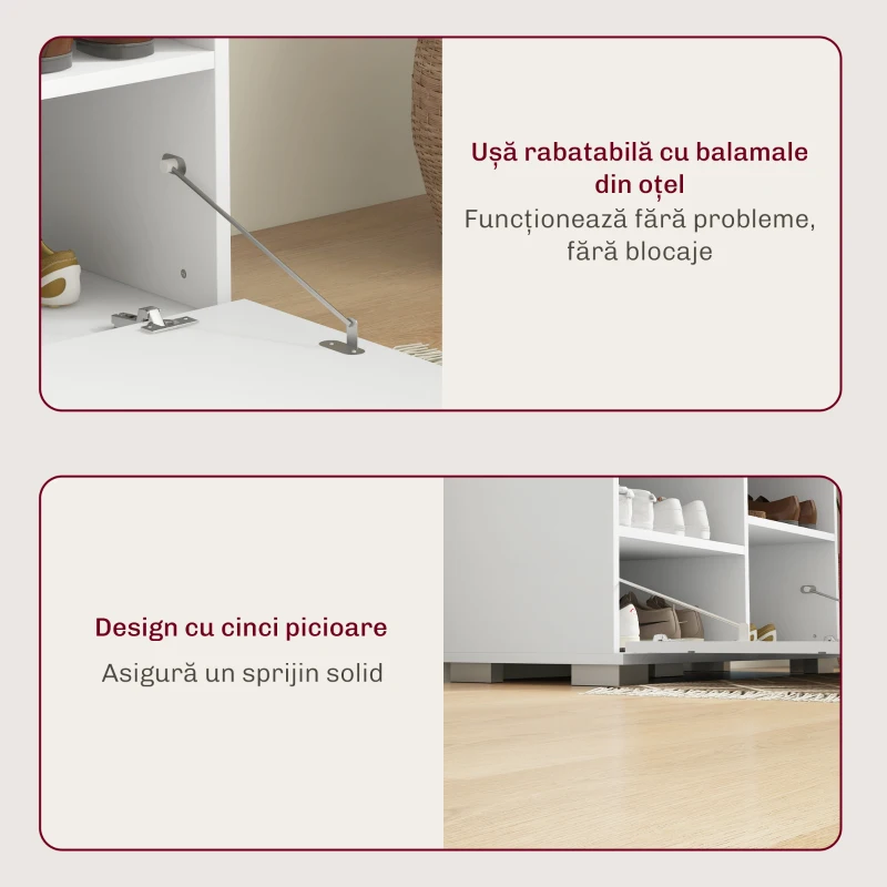 Homcom Set Hol 4‑in‑1 – Banca cu Scaun, Cuiere & Oglinda Alb(m-8)