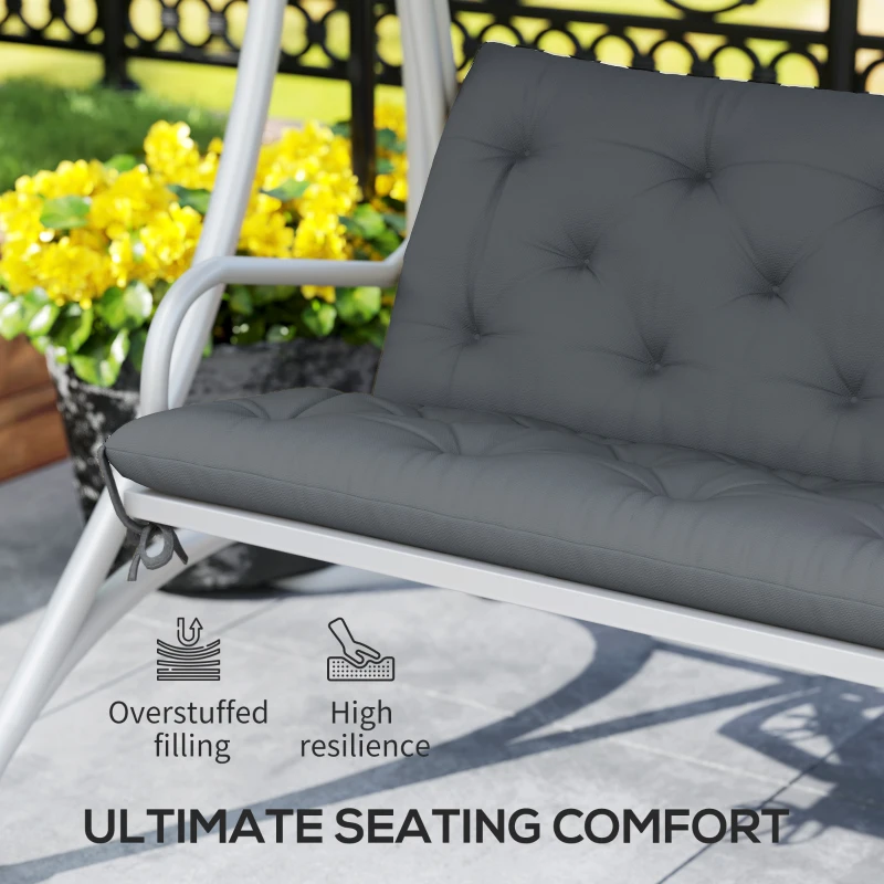 Outsunny 3 Seater Bench Cushion - Garden Chair Cushion with Back and Ties, Suitable for Indoor and Outdoor Use, 150 x 98 cm, Dark Grey