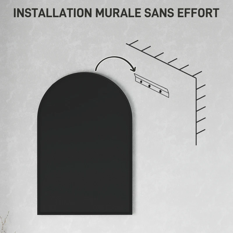 HOMCOM Miroir mural arqué miroir de salle de bain avec cadre en alliage d'aluminium pour chambre salon entrée 60 × 90 cm noir