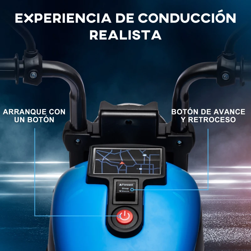HOMCOM Moto Eléctrica para Niños de 18-36 Meses con Batería 6V Faro y Ruedas Auxiliares Desmontables Azul