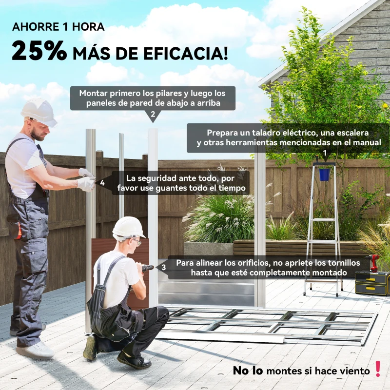 Outsunny Cobertizo de Jardín Exterior 4,4 m² 240x206x198 cm con Base Puerta Corredera y Cerradura Armario para Jardín Teca