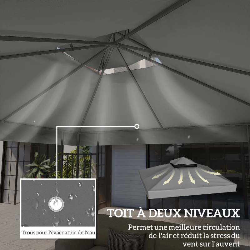 Outsunny Toile pour tonnelle 3 x 3 m toile de rechange pour tonnelle à 2 niveaux protection UPF30+ trous de drainage gris foncé