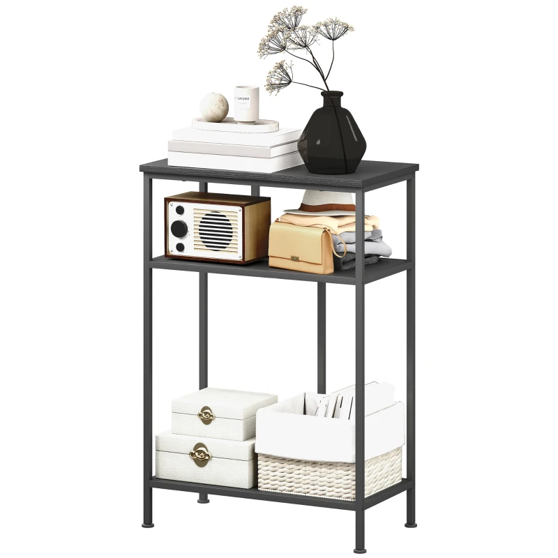 HOMCOM Mobile Consolle à 3 Étagères avec Structure en Métal et Bois, 55x30x81 cm, Noir