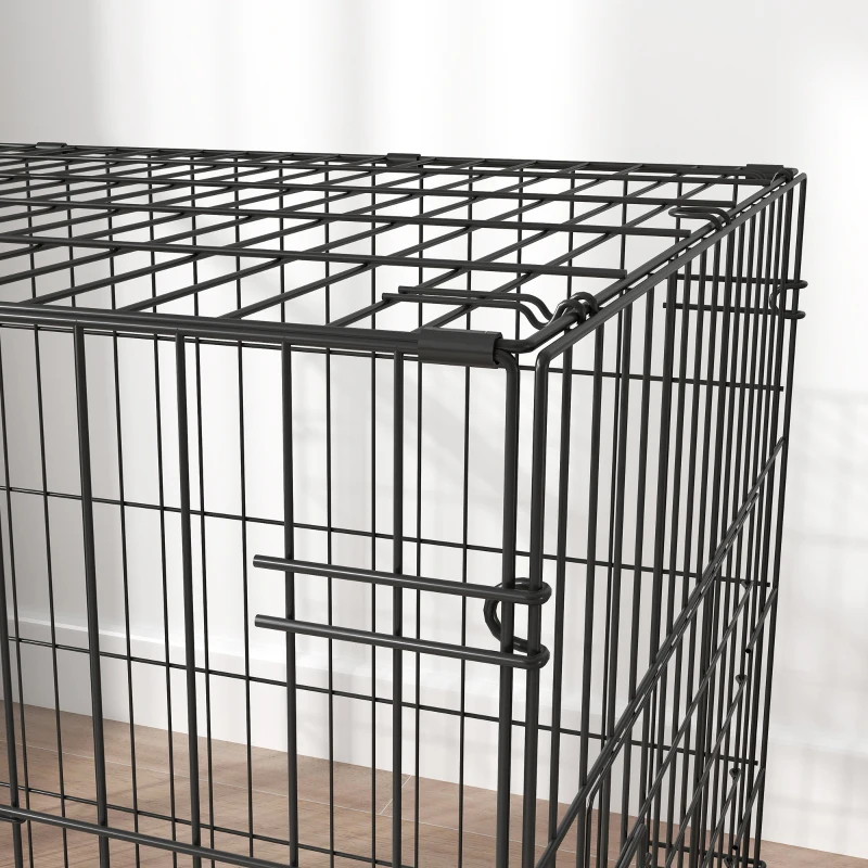 PawHut Foldable Dog Crate with 2 Doors with Tray, Soft Cushion, for Small Dogs, 76 x 53 x 60, Black