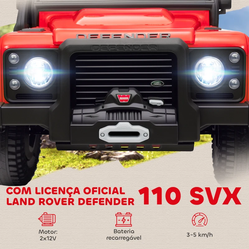 AIYAPLAY Carro Elétrico para Crianças com Licença Land Rover 12V Controlo Remoto Sistema de Suspensão USB MP3 Velocidade Ajustável Faróis 115x61x61 cm Vermelho