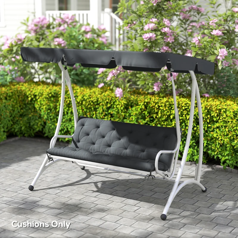 Outsunny 3 Seater Bench Cushion - Garden Chair Cushion with Back and Ties, Suitable for Indoor and Outdoor Use, 150 x 98 cm, Dark Grey