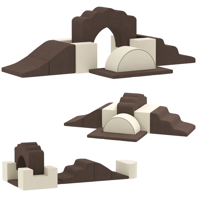 AIYAPLAY 7 Piece Kids Soft Play Set with Detachable Cover, Baby Indoor Climb and Crawl Foam Toy for Toddlers, Preschoolers, Brown