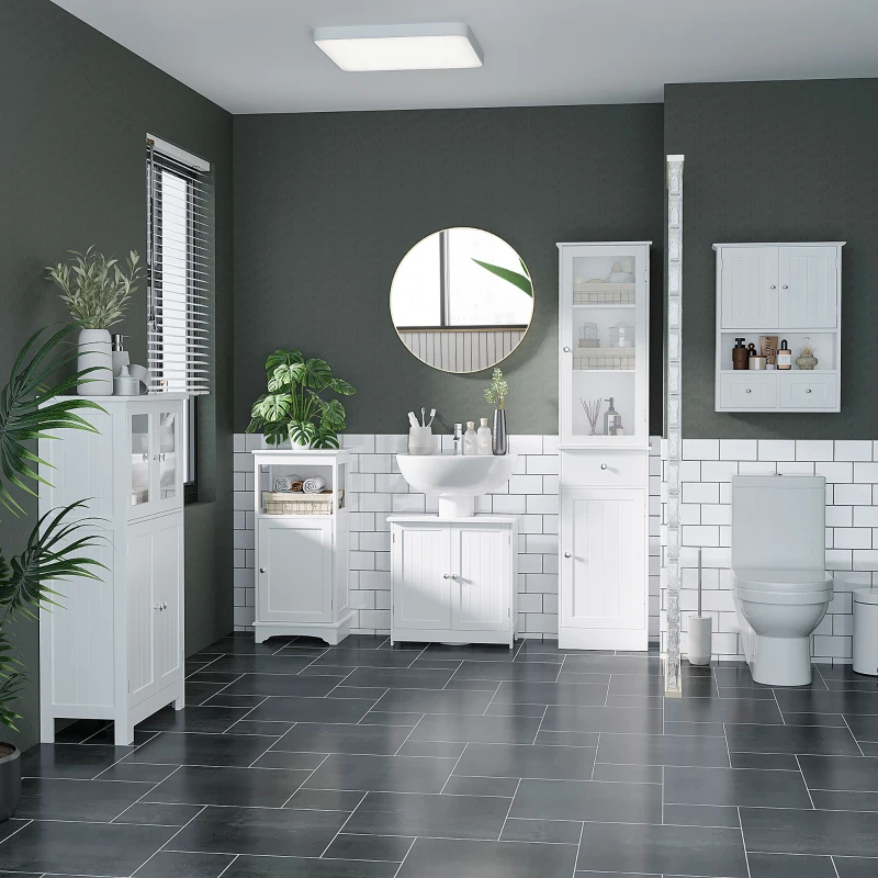kleankin Armoire murale de salle de bain, armoire de toilette, avec portes, étagère, 2 tiroirs, 50,8l x 17,8P x 66H cm, blanc