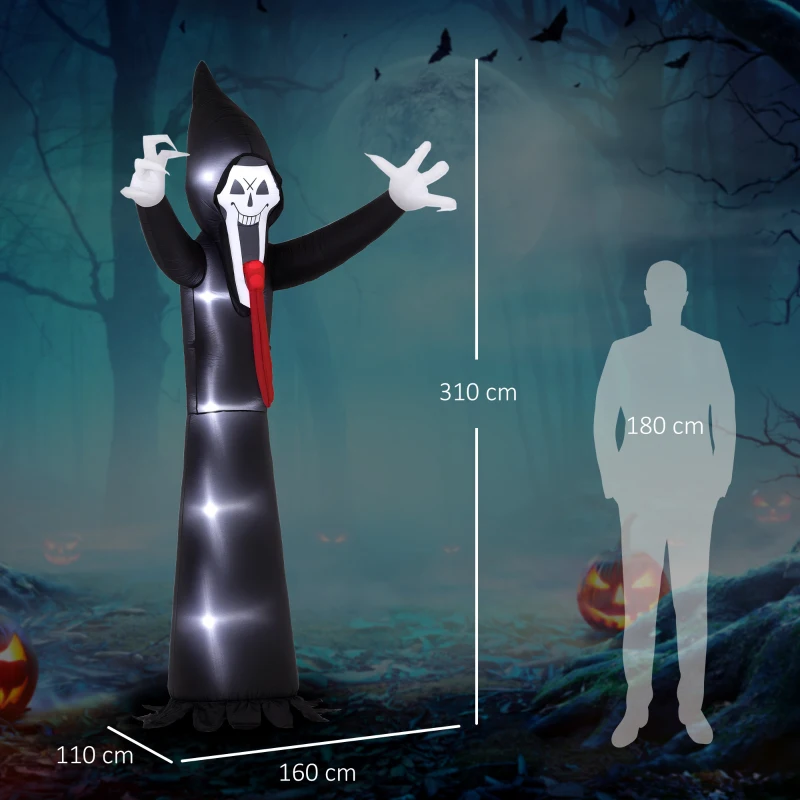 Outsunny 10 FT Grim Reaper Halloween Inflatable with 5 Built-in LED Lights, Blow Up Outdoor Halloween Decoration for Indoor, Outdoor Party