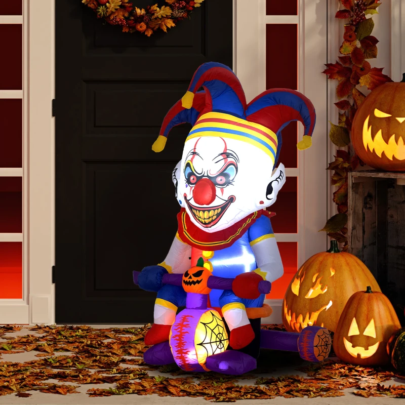 Outsunny 4ft Halloween Inflatable Clown on Bicycle, Blow Up Outdoor Halloween Decoration with 3 Built-in LED Lights for Garden, Party Indoor Outdoor