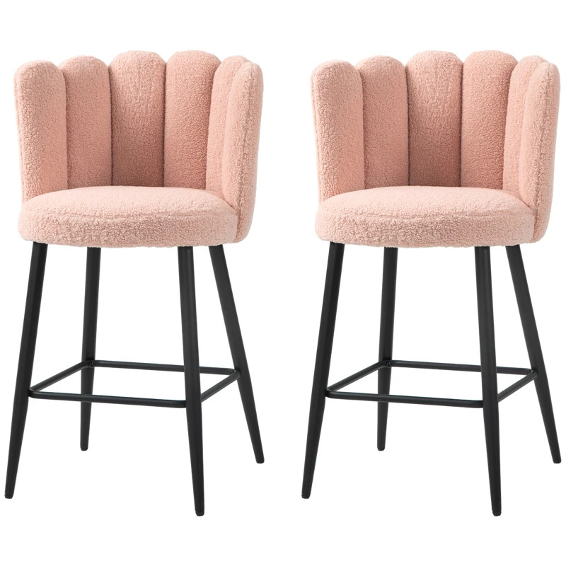 HOMCOM Lot de 2 tabourets de bar, chaises de bar avec dossier et repose-pieds, pieds en acier, 52 x 53 x 93 cm, rose