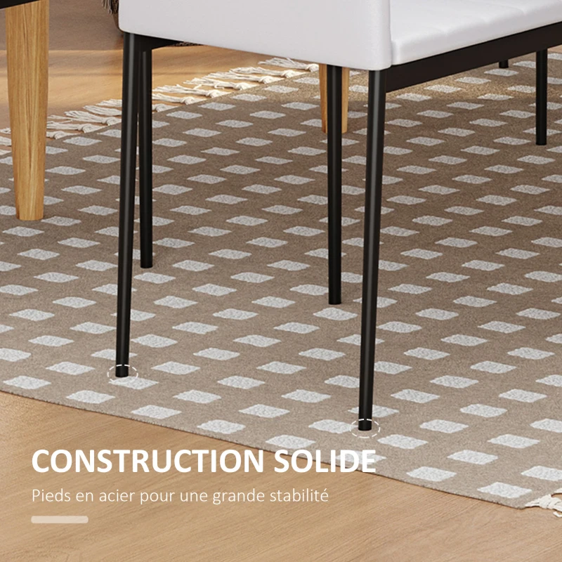 HOMCOM Lot de 4 chaises de salle à manger chaises de cuisine avec dossier haut pieds en métal et tissu en lin 41x50x97cm blanc