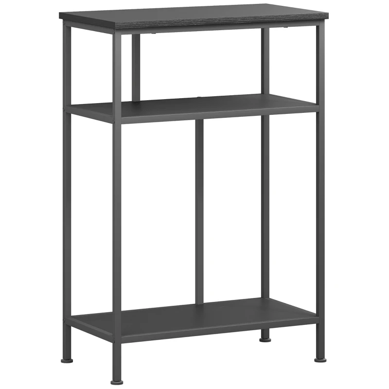 HOMCOM Mobile Consolle à 3 Étagères avec Structure en Métal et Bois, 55x30x81 cm, Noir