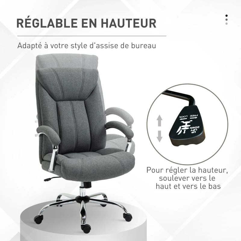 Vinsetto Fauteuil de bureau, chaise de bureau ergonomique, hauteur réglable, dossier haut, fonction de bascule, 65x78x118cm, gris